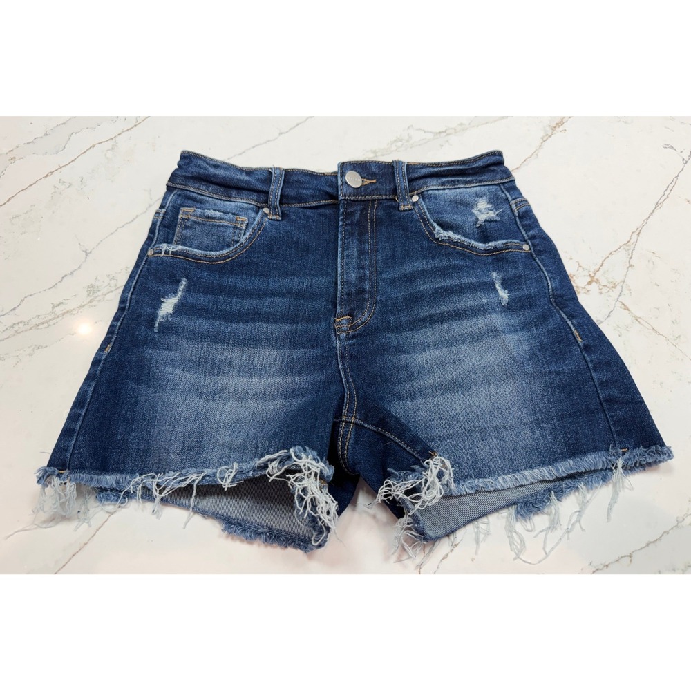 Risen Jeans Womens High Rise Distressed Raw Hem Denim Shorts Dark Wash S